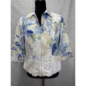 Coldwater Creek Women’s Petite 12 Coat Embroidered Artsy Coastal Old Money Class